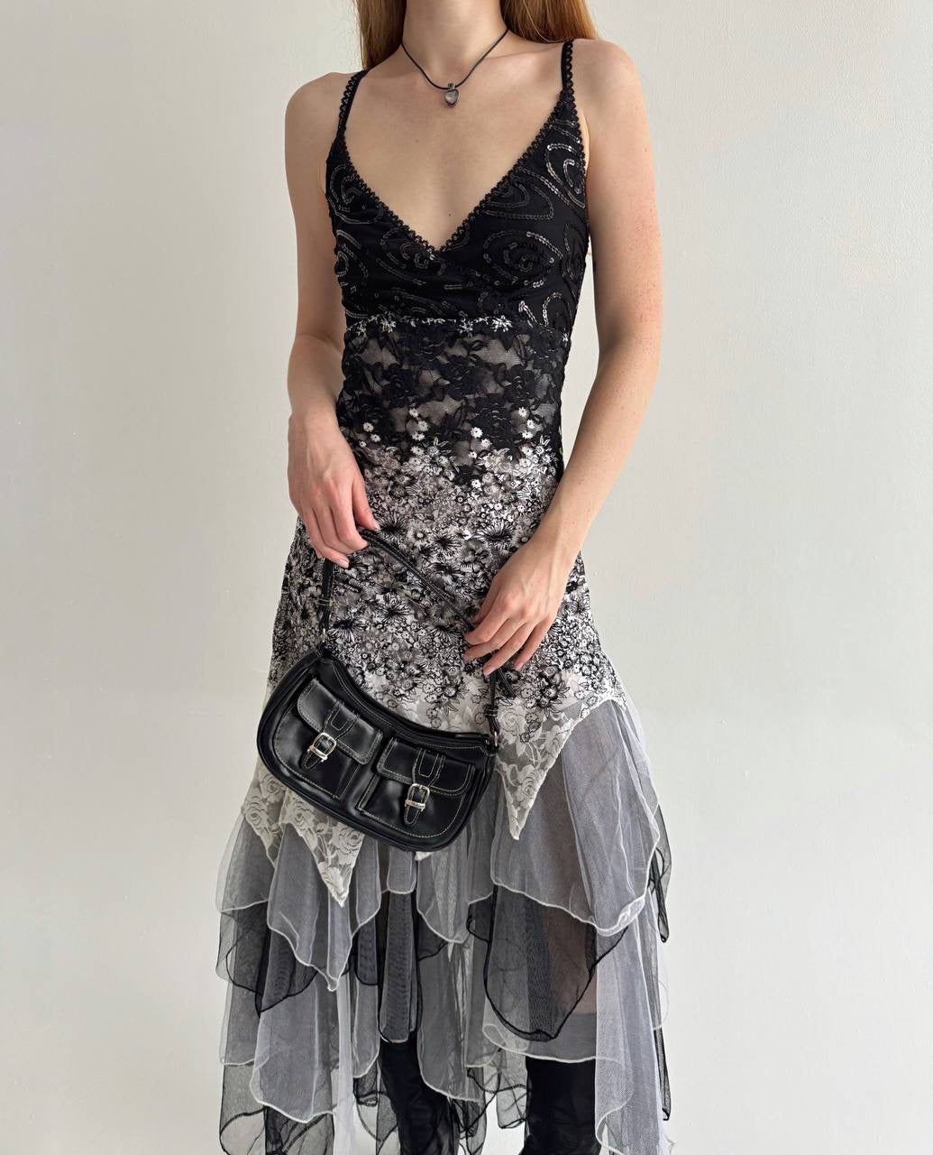 Vintage gorgeous grey asymmetrical flowy dress