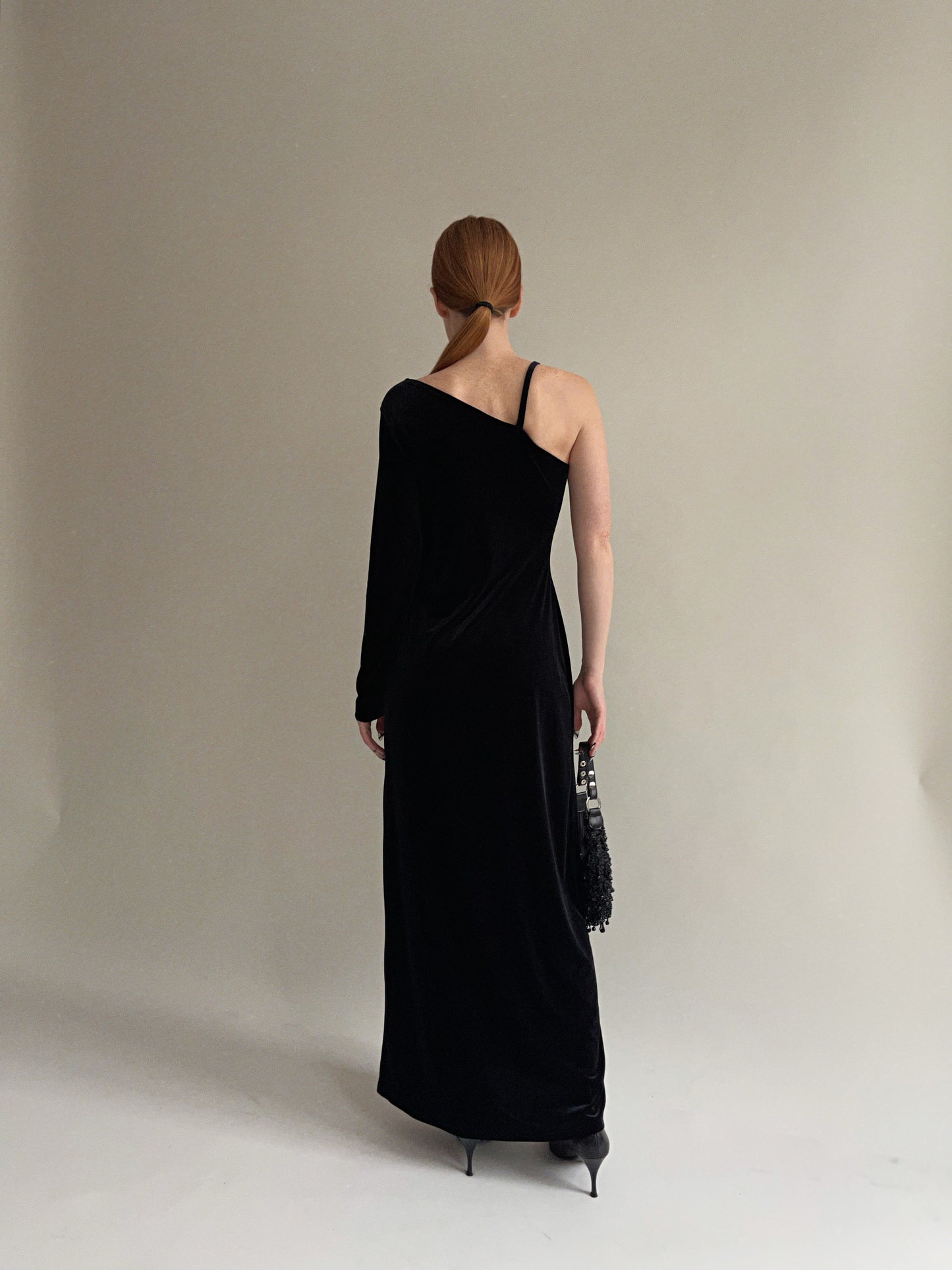 Vintage velvet one sleeve maxi dress