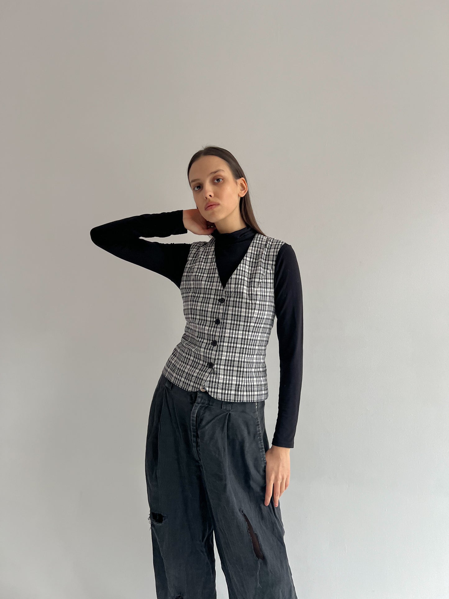 Vintage checkered b&w vest