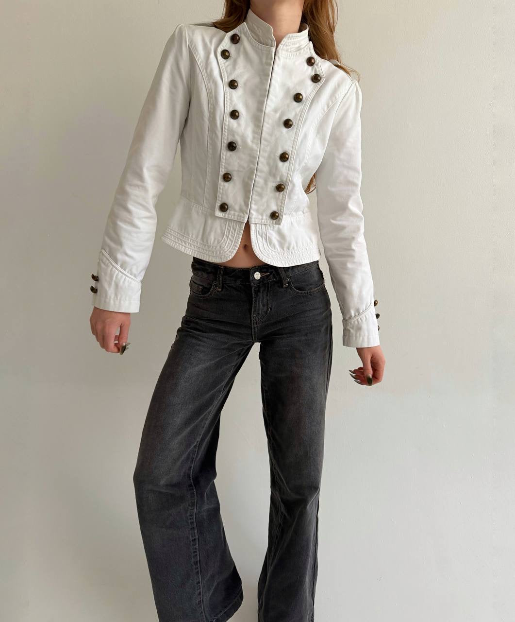 Y2K white cotton napoleon jacket