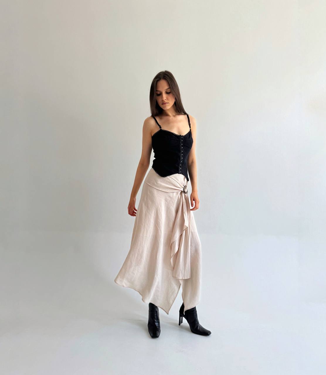 Vintage linen wooden buckle skirt