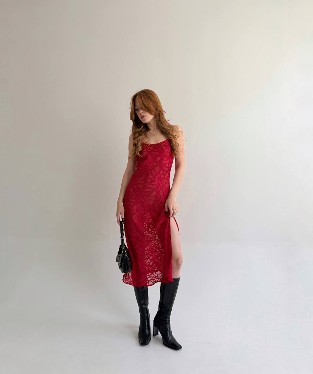 Vintage 60% silk 40% viscose red transparent dress