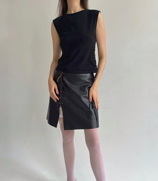 Vintage Gianfranco Ferre black top with lace up side
