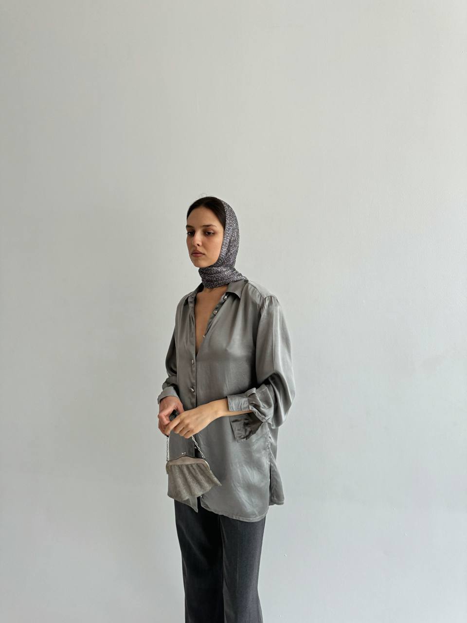 Vintage 100% silk grey blouse