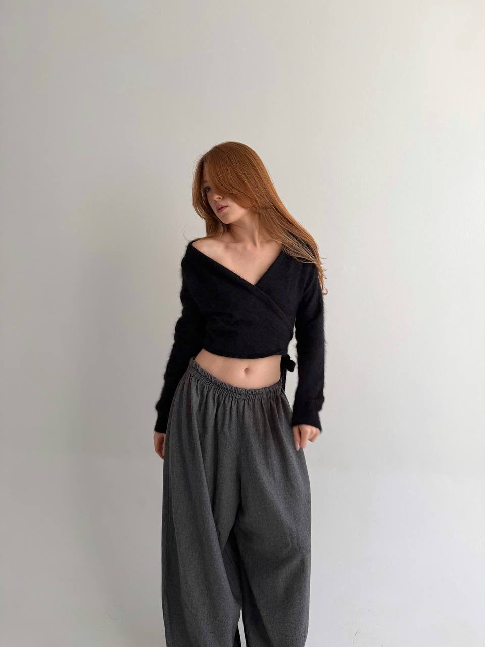 Vintage70% angora black wrap cardigan