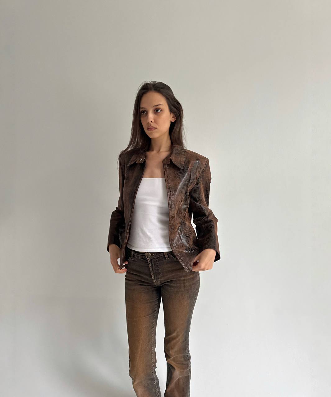 Vintage genuine leather snake skin imitation jacket