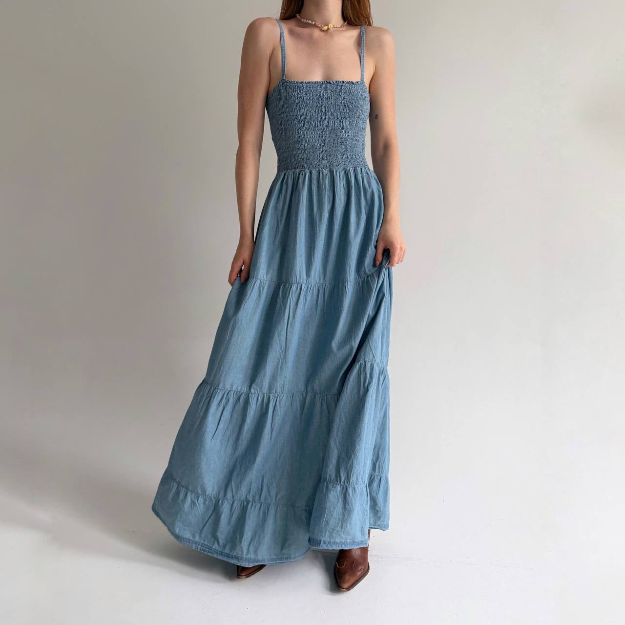 Y2k cotton long ruched sundress