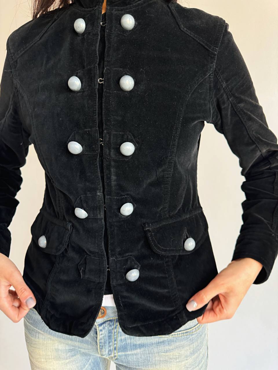 Vintage velvet soldier jacket in black