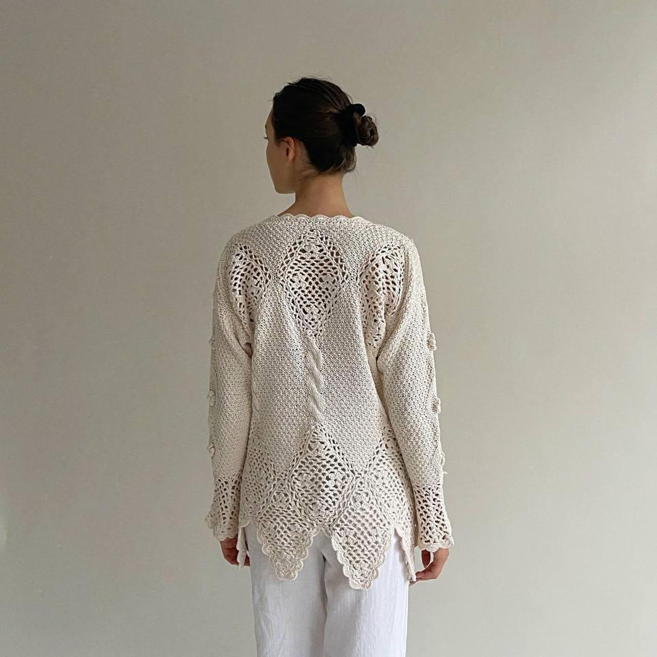 Vintage cotton crochet cardigan with pearl buttons