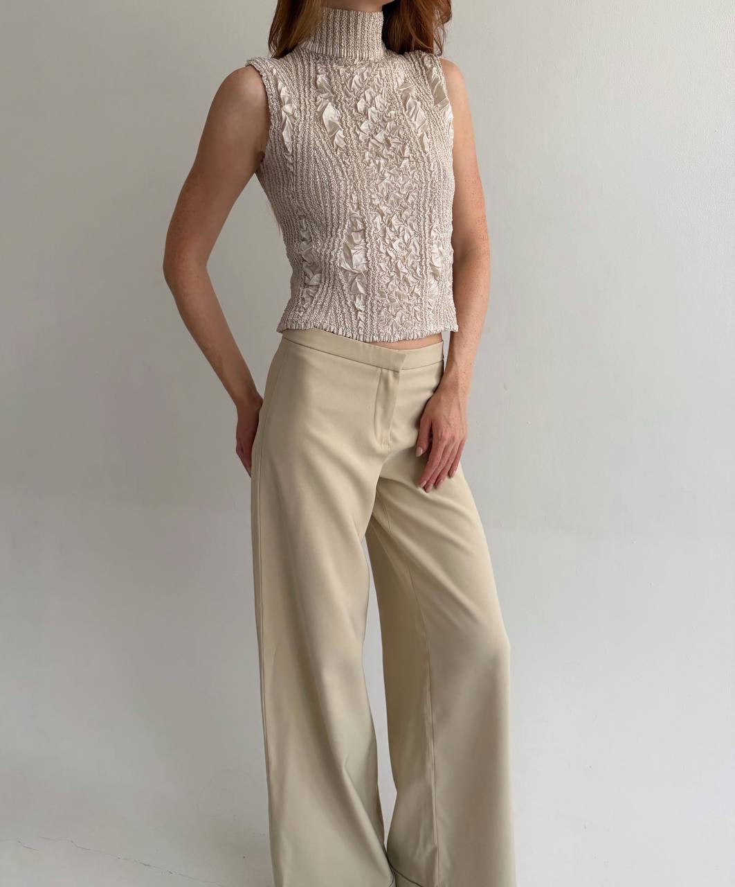 Vintage champagne satin pleated top