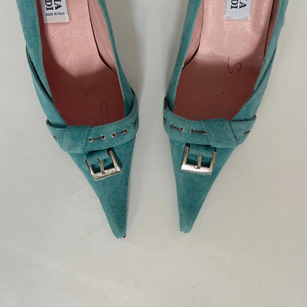 Y2K blue genuine leather heels