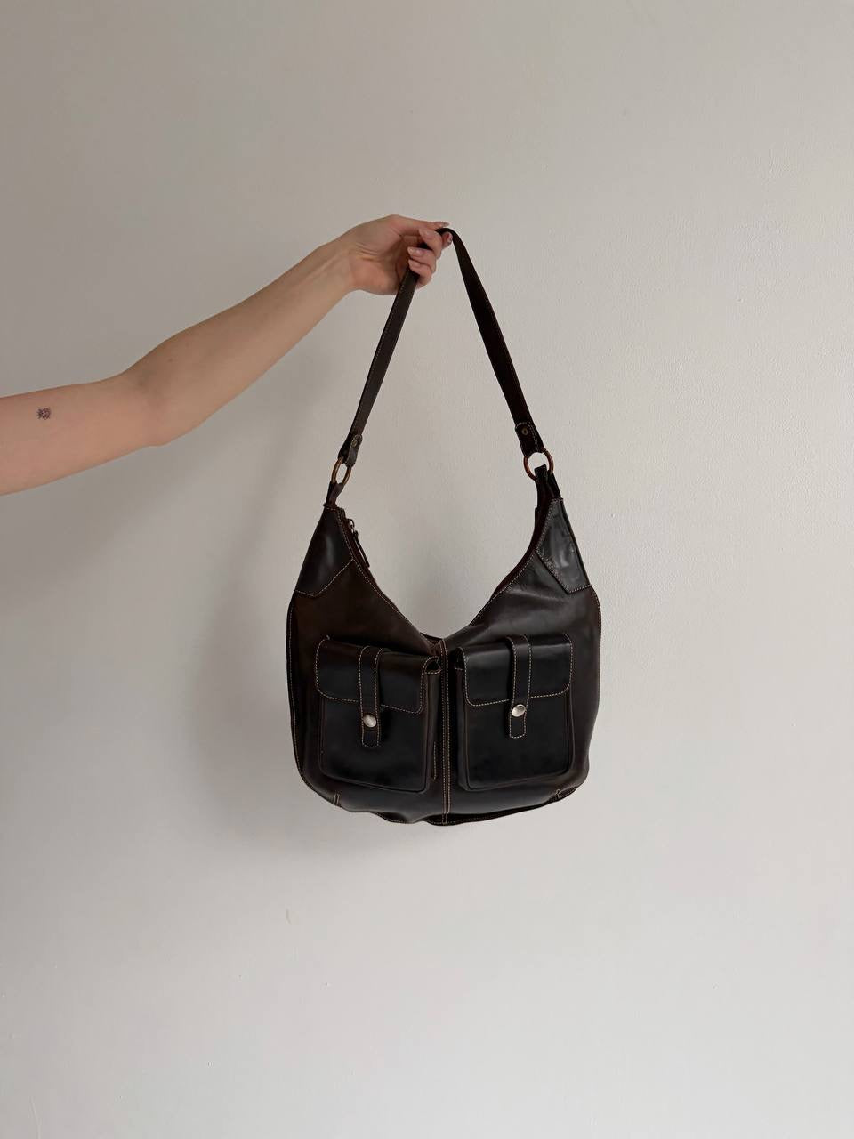 Vintage brown genuine leather shoulder bag