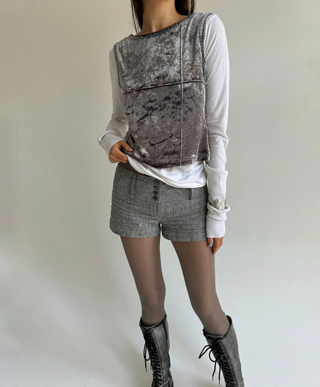 Vintage linen and cotton grey mini shorts