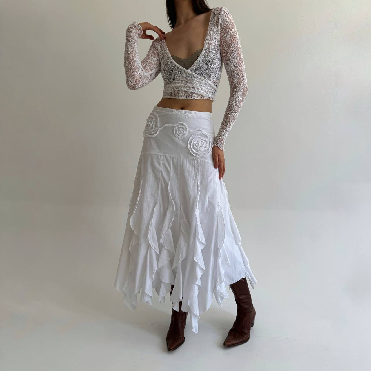 Vintage cotton ruffled white skirt
