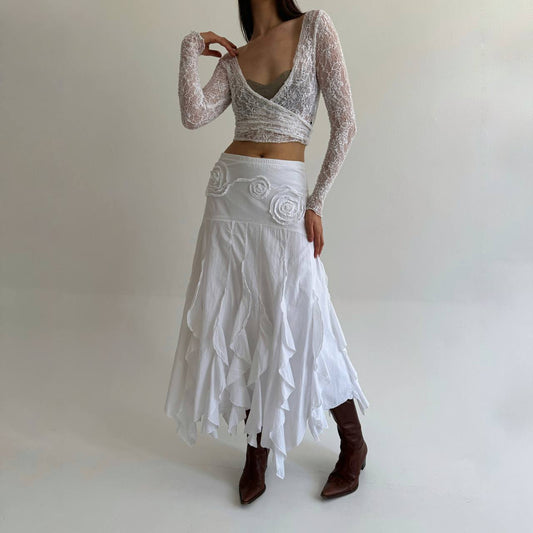Vintage cotton ruffled white skirt