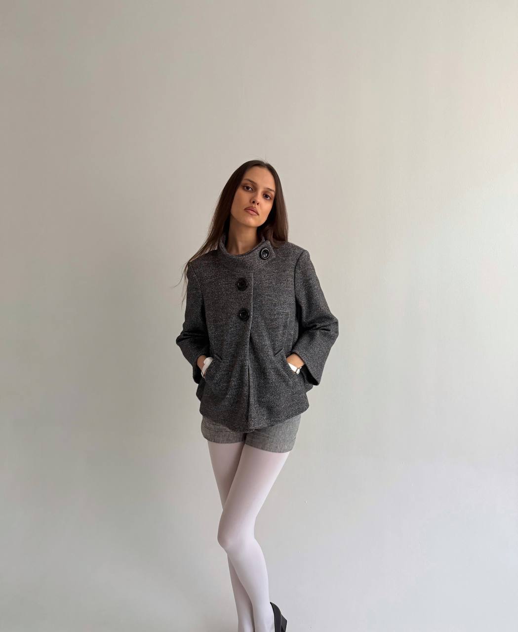 Vintage woollen grey cropped coat