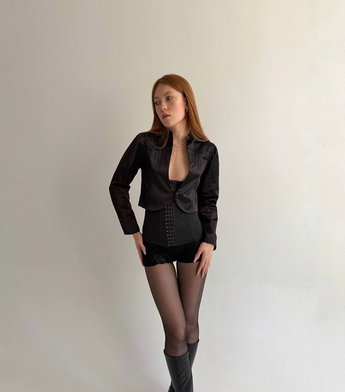 Vintage satin black cropped bolero