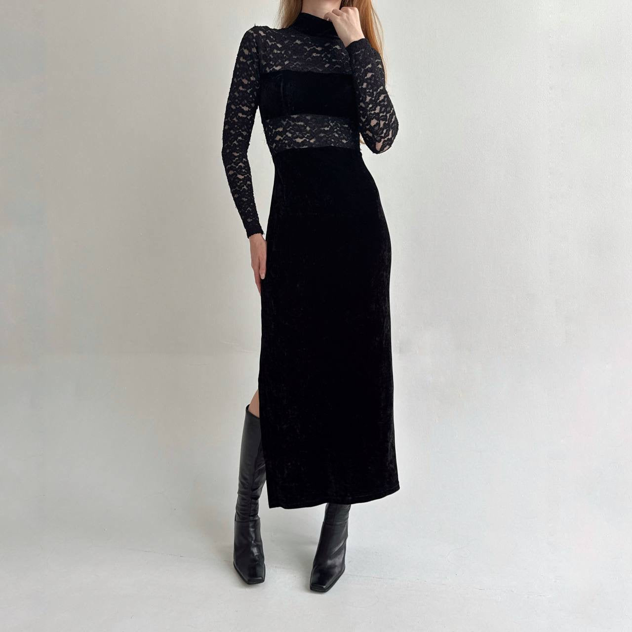 Vintage black velvet maxi dress