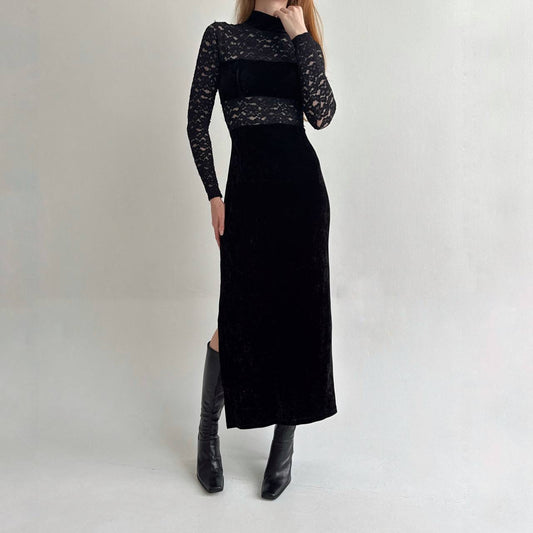 Vintage black velvet maxi dress