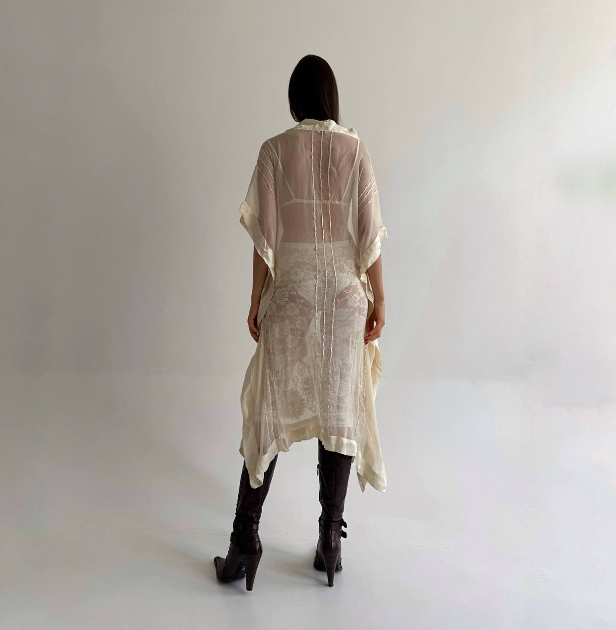 Vintage pure silk beaded crepe sheer dress