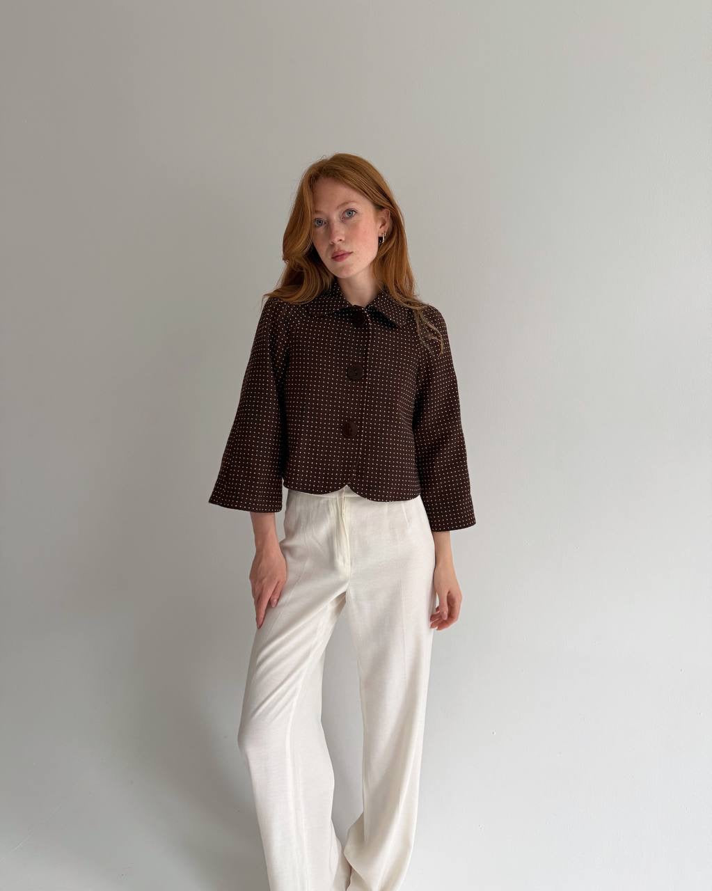 Y2K brown cropped button up jacket