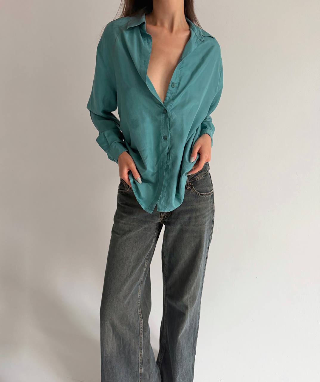 Vintage turquoise pure silk blouse