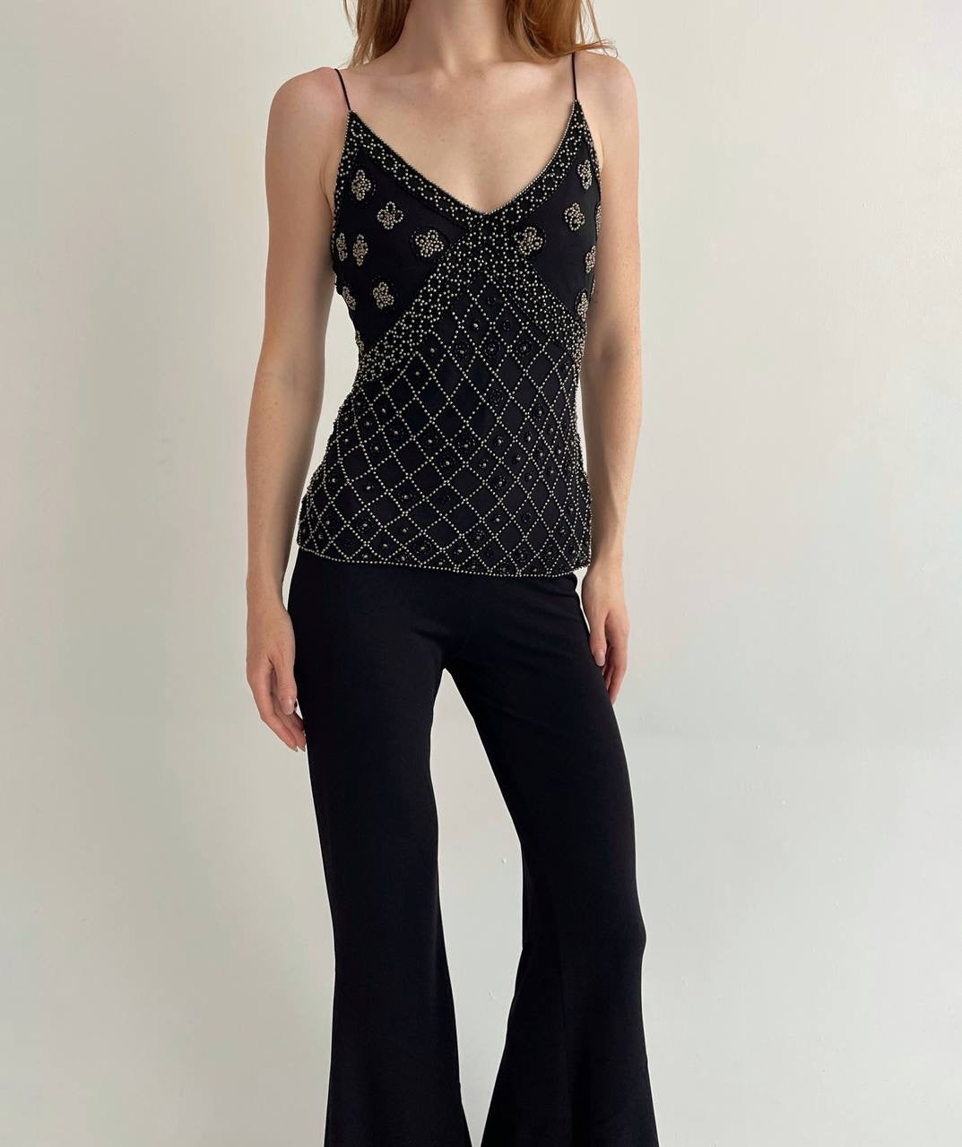 Vintage 100% silk beaded top