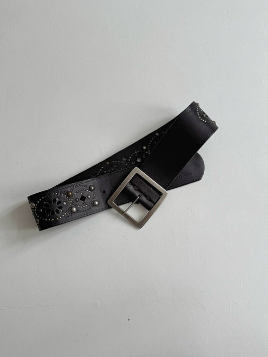 Vintage genuine leather embellished belt