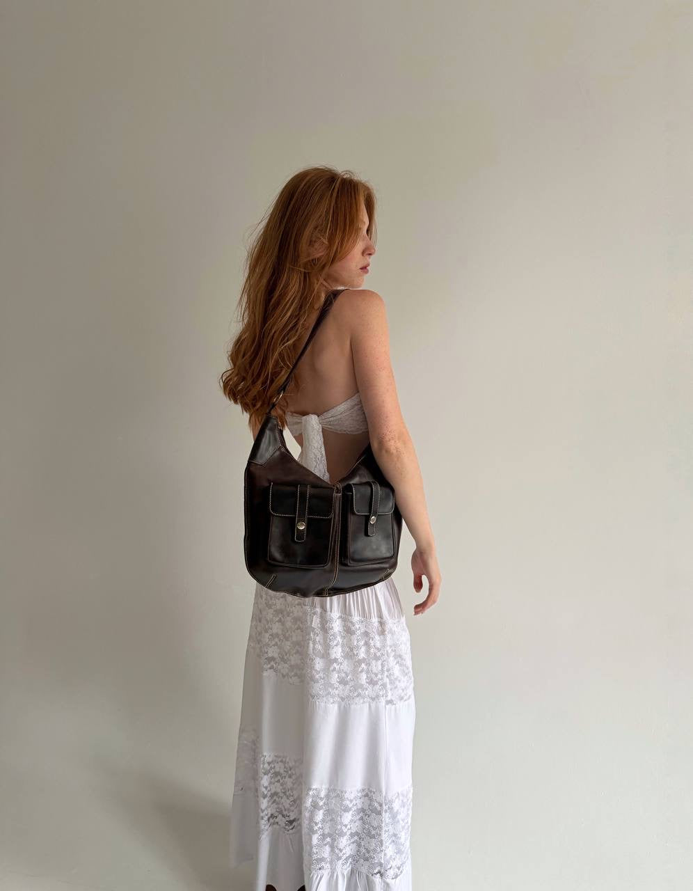 Vintage brown genuine leather shoulder bag
