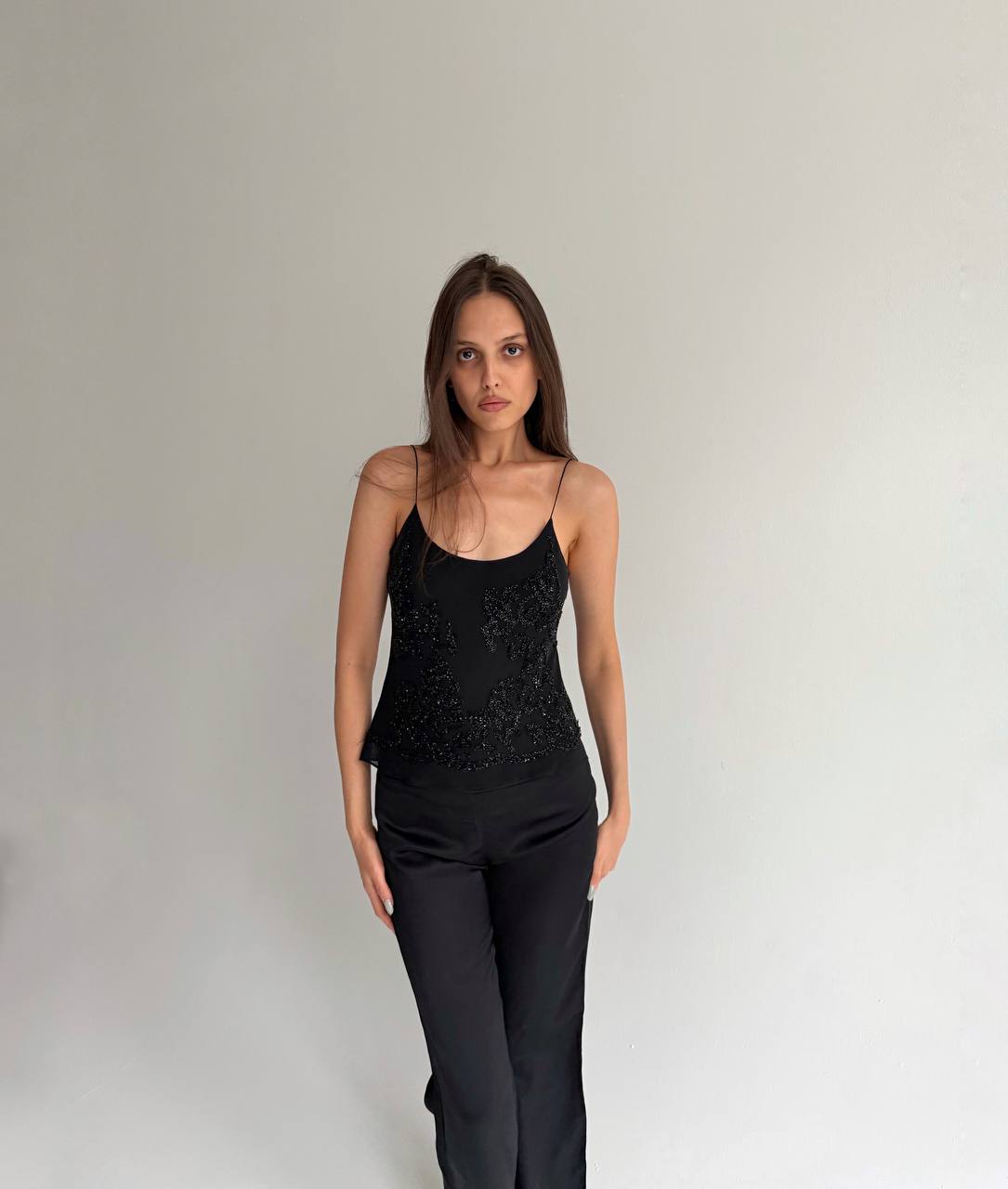 Vintage pure silk beaded top