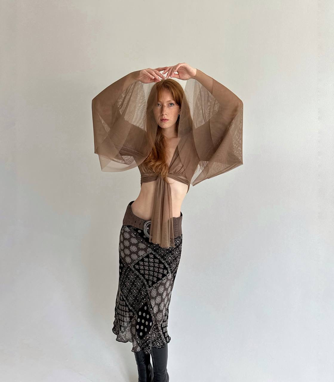 Vintage viscose printed midi skirt