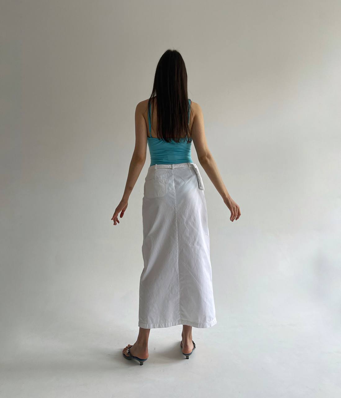 Vintage cotton maxi skirt in white with side pocket bag