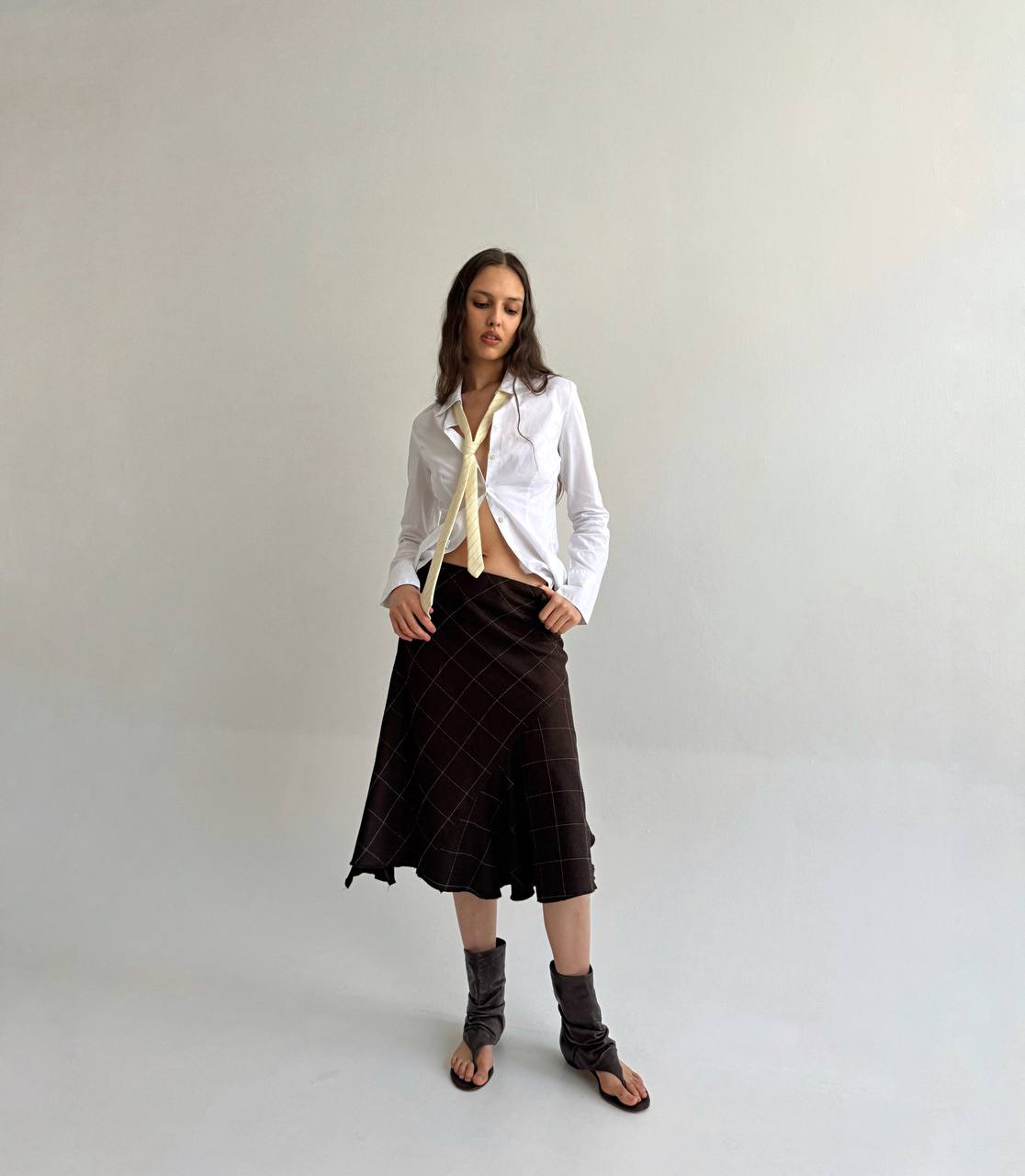 Vintage cotton asymmetrical checked skirt