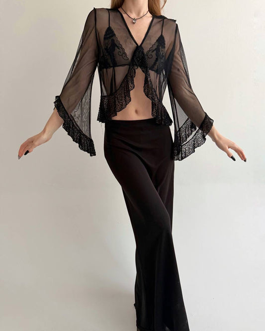 Vintage sheer blouse with embroidered beaded details