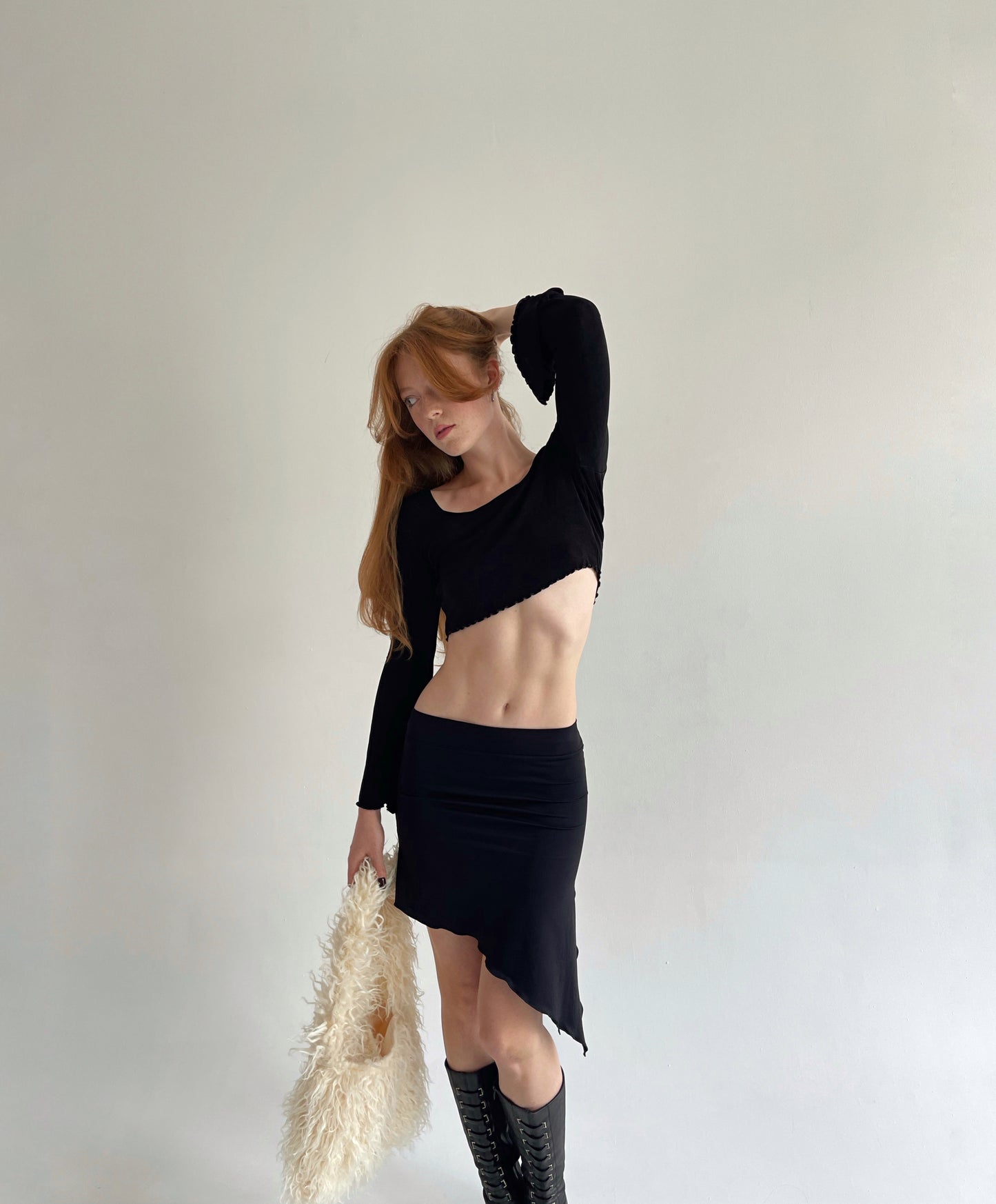 Vintage stretchy asymmetrical black skirt