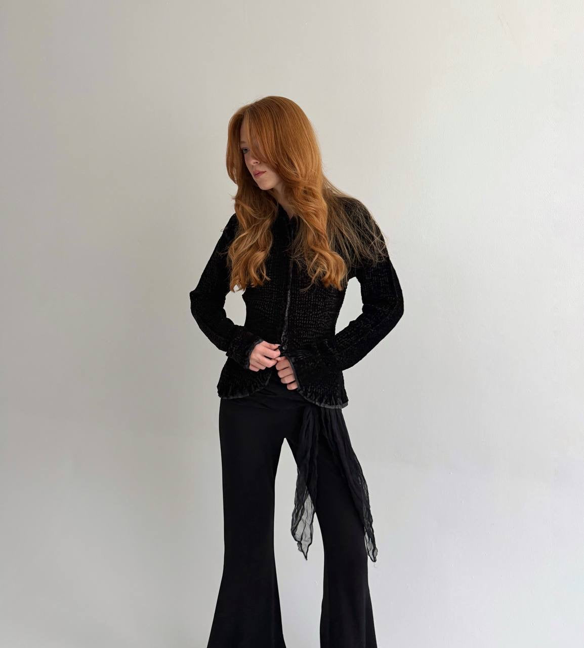 Vintage velvet black avant garde blouse