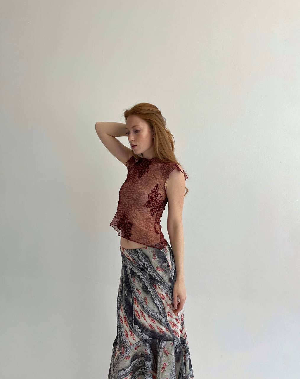 Vintage asymmetrical printed skirt