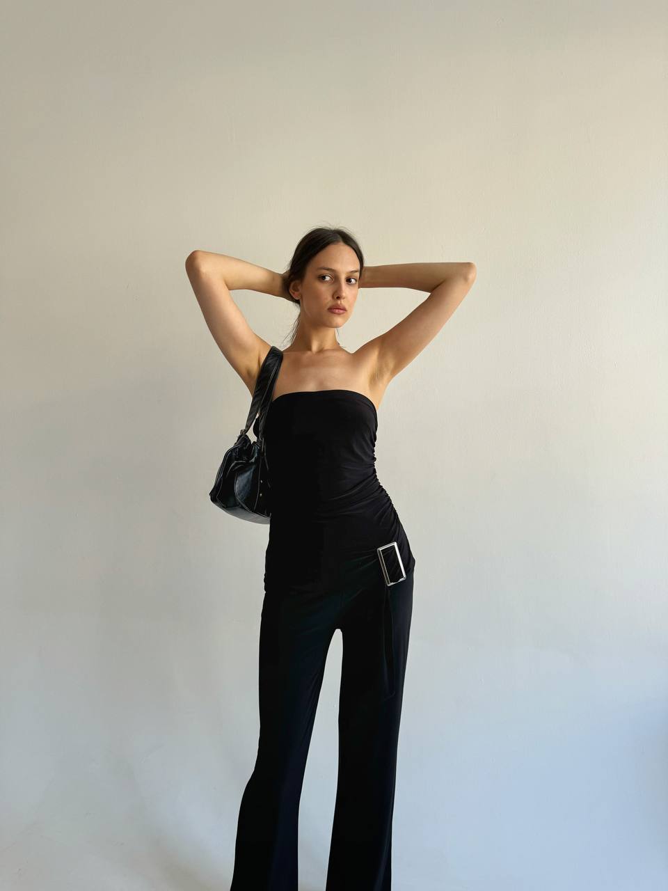 Vintage black Y2K jumpsuit with a buckle