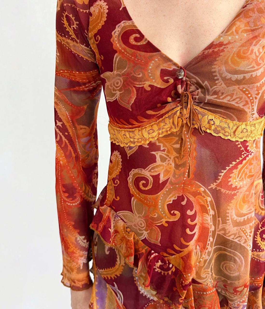 Vintage orange paisley print blouse