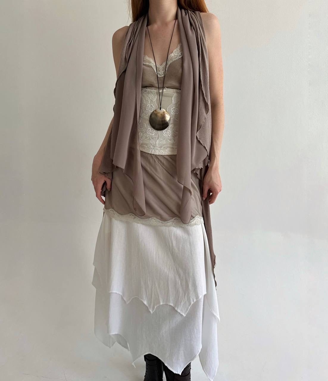 Vintage avant garde draped taupe cardigan