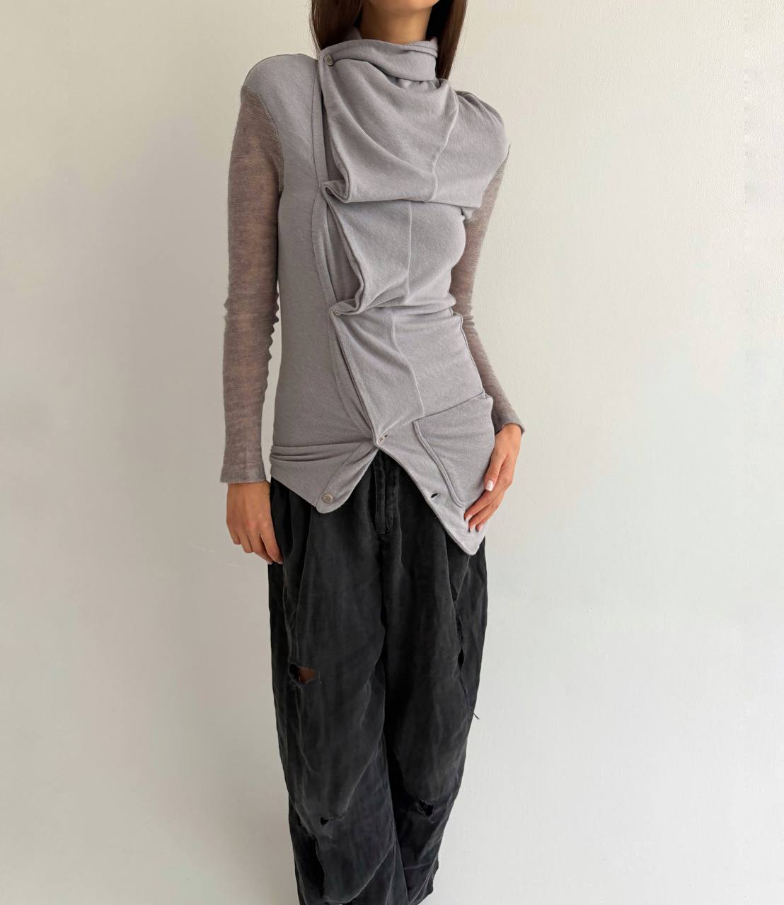 Avant garde asymmetrical Italian cardigan