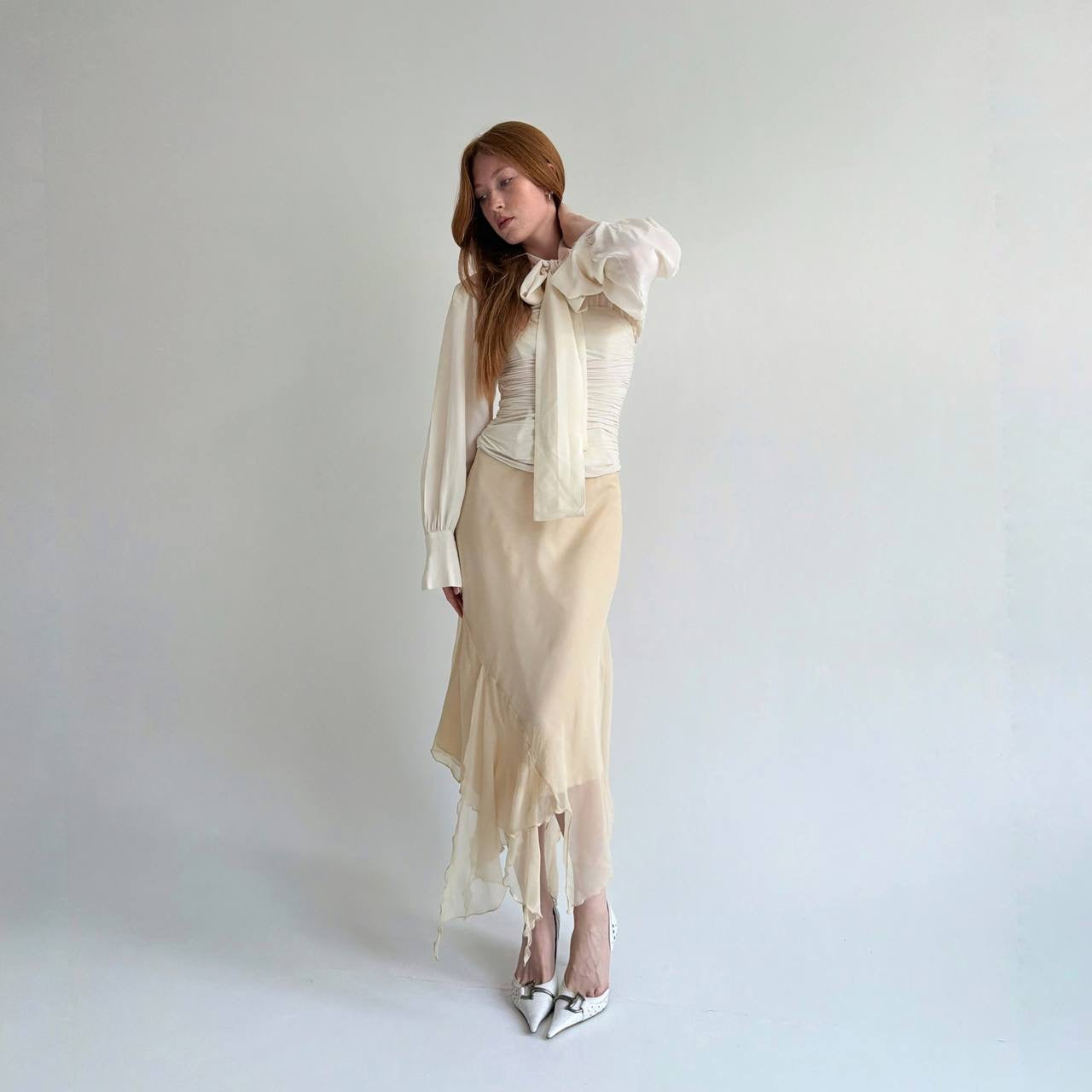 Vintage asymmetrical 100% pure silk skirt