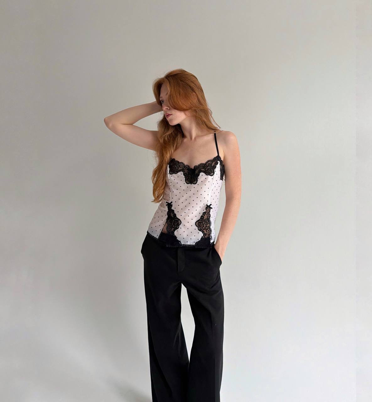 Vintage polka dot cami top with lace