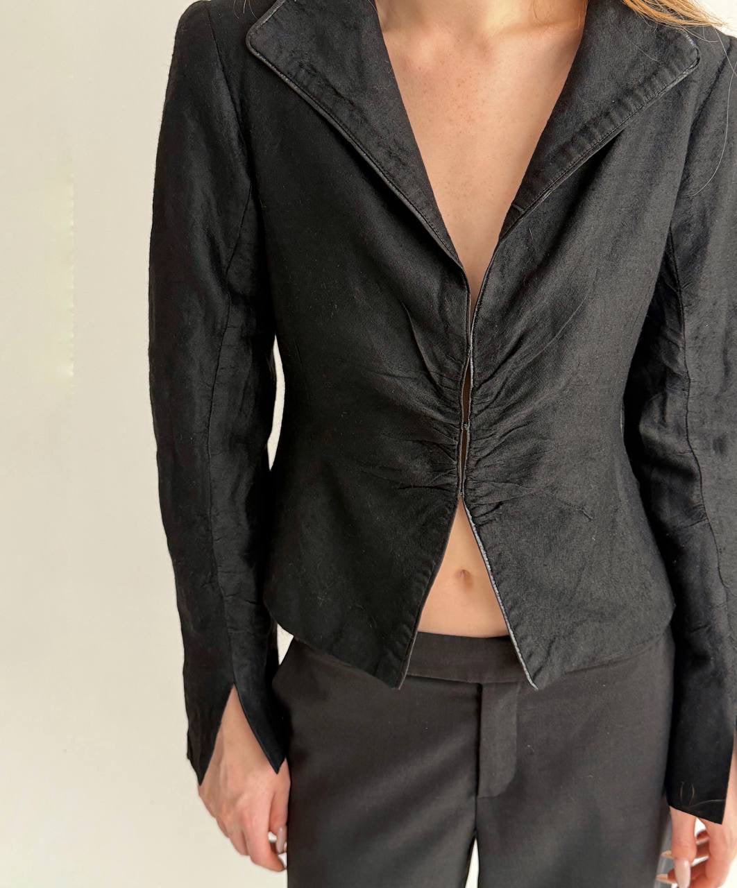 Vintage black blazer with gathered chest detail