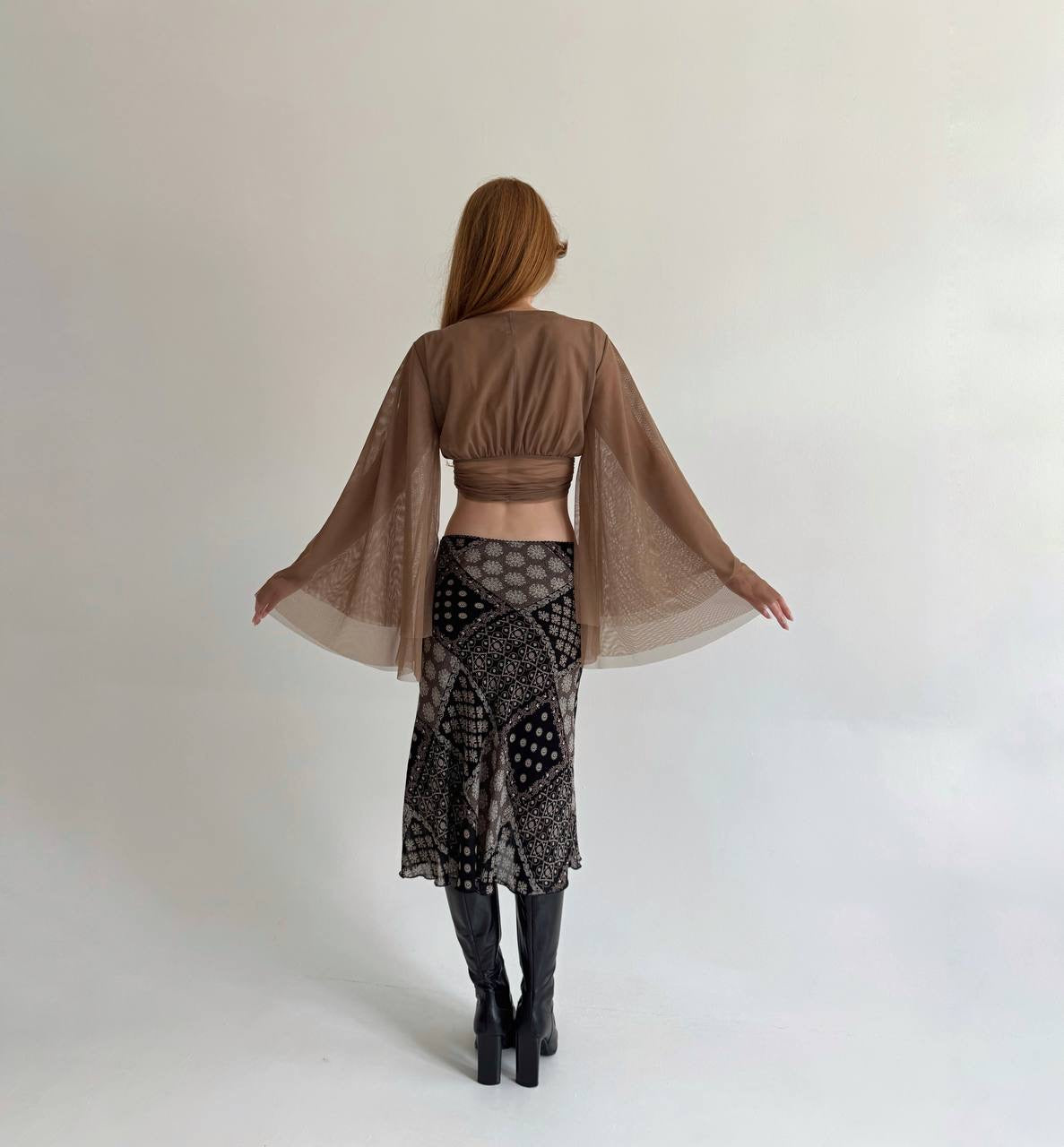 Vintage viscose printed midi skirt