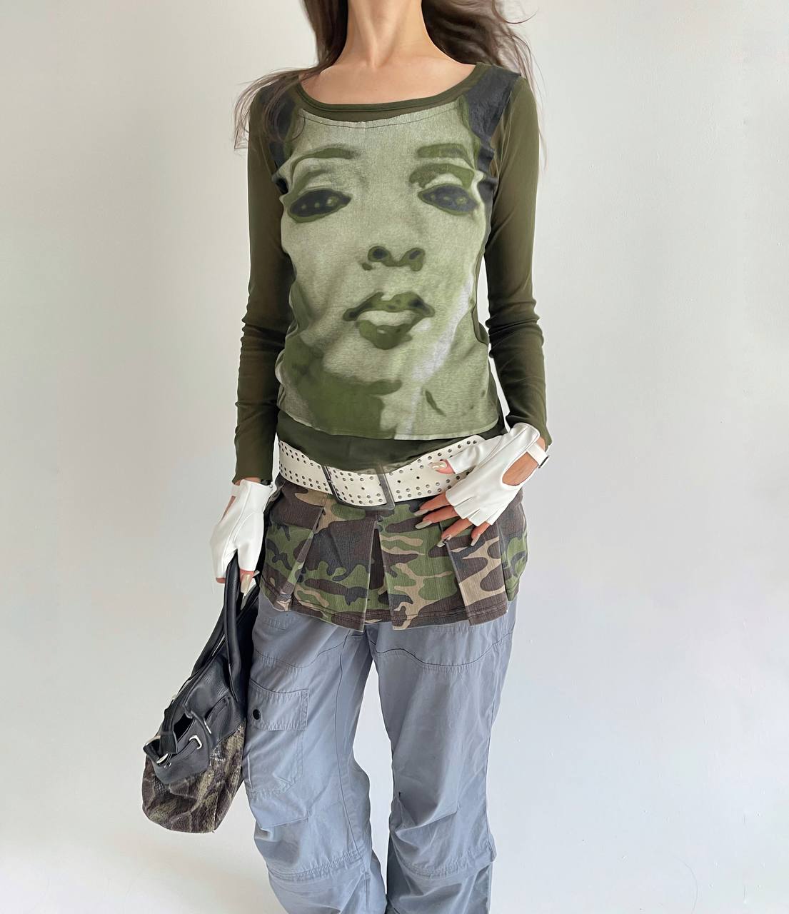 Vintage mesh cotton blend top