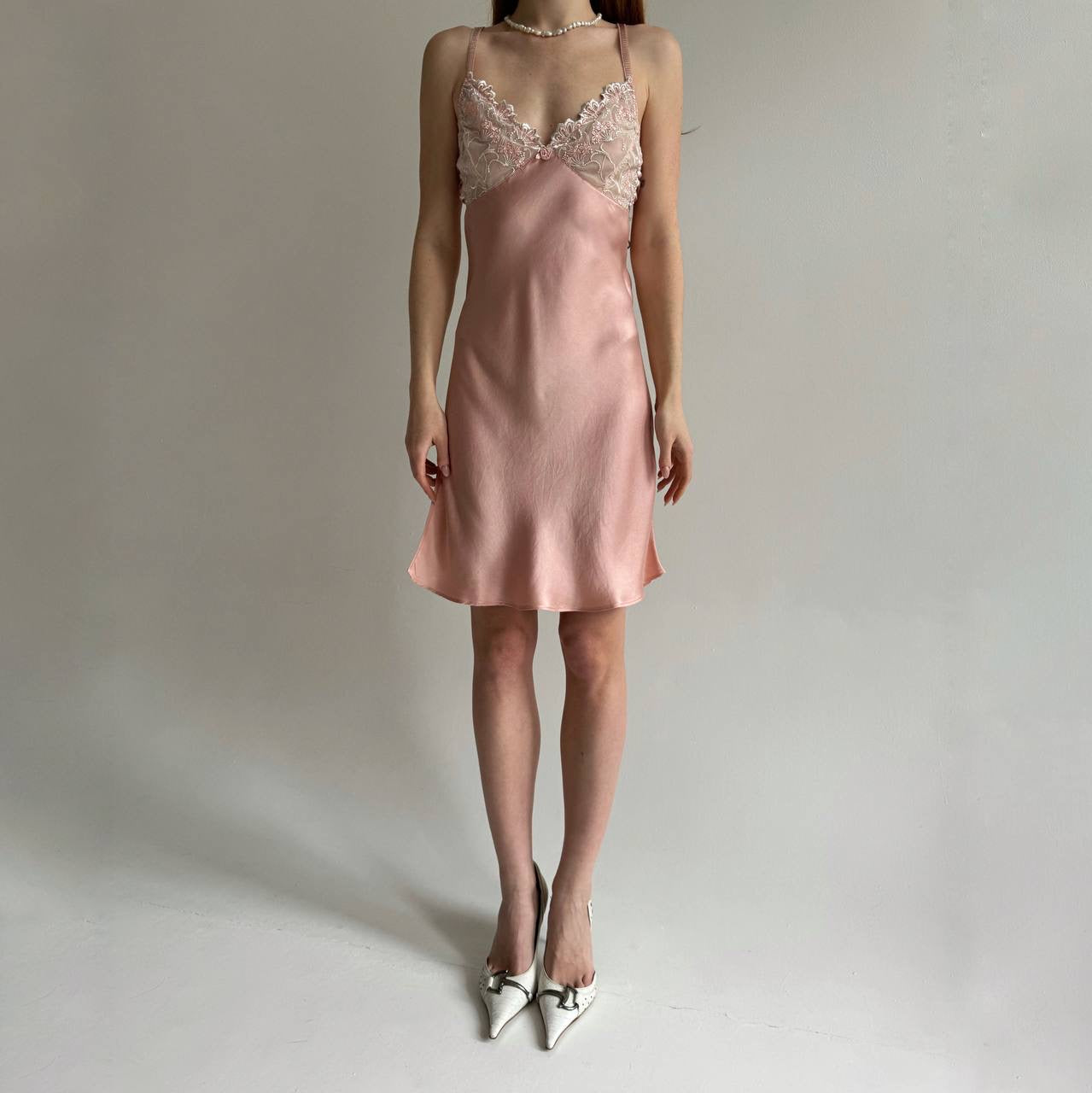 Vintage 100% pure silk bubble gum slip dress