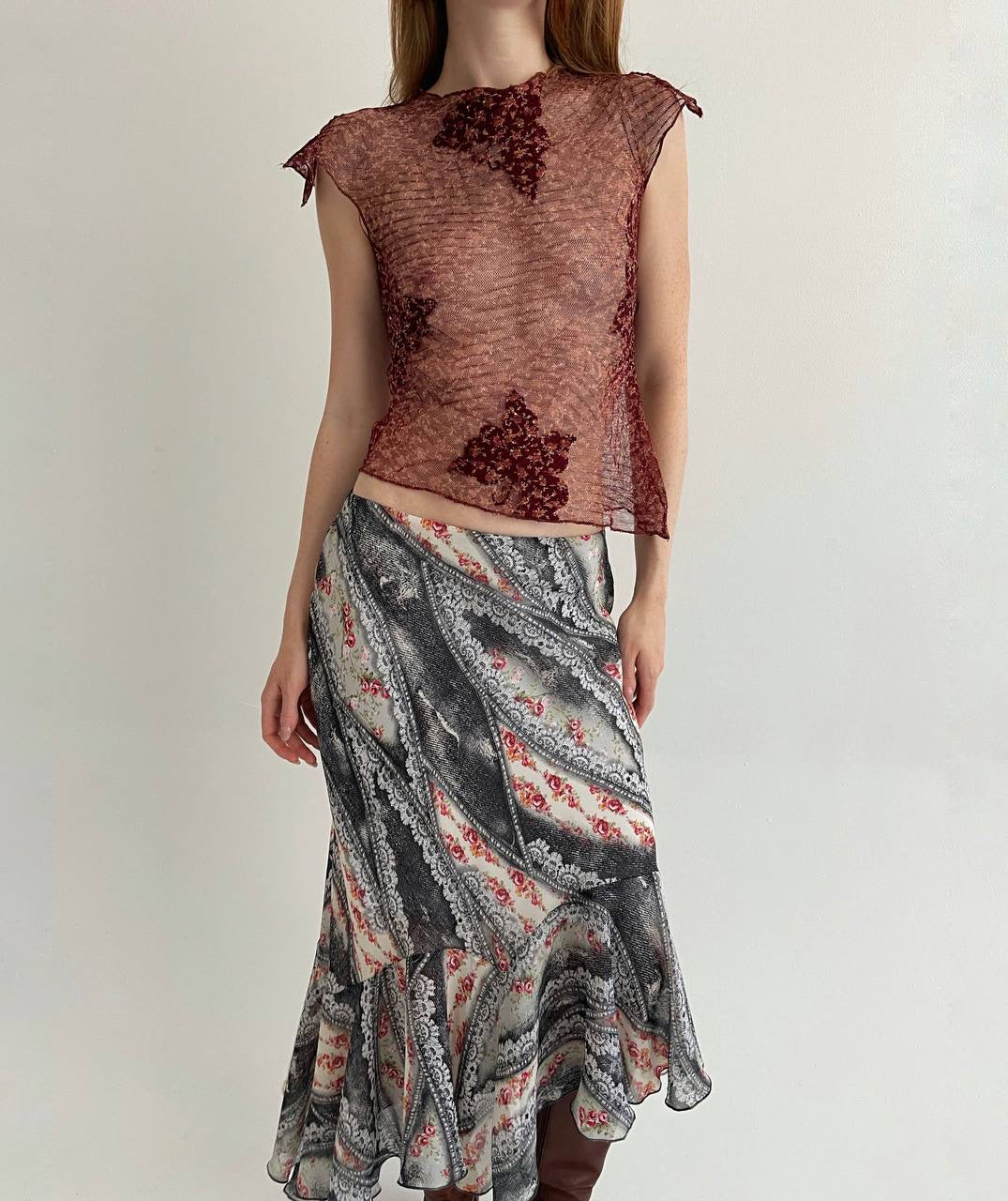 Vintage asymmetrical printed skirt