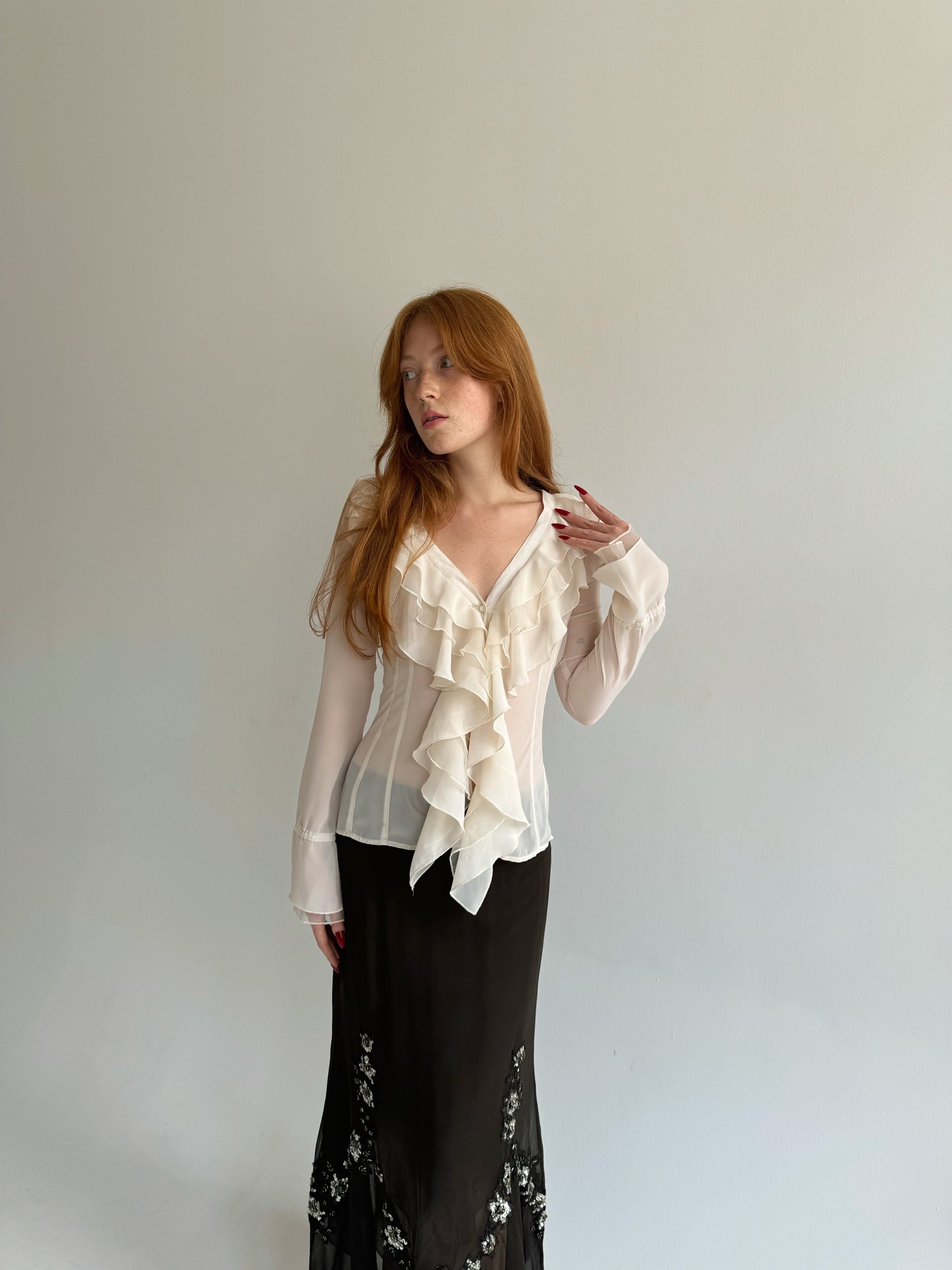 Vintage beige ruffled blouse