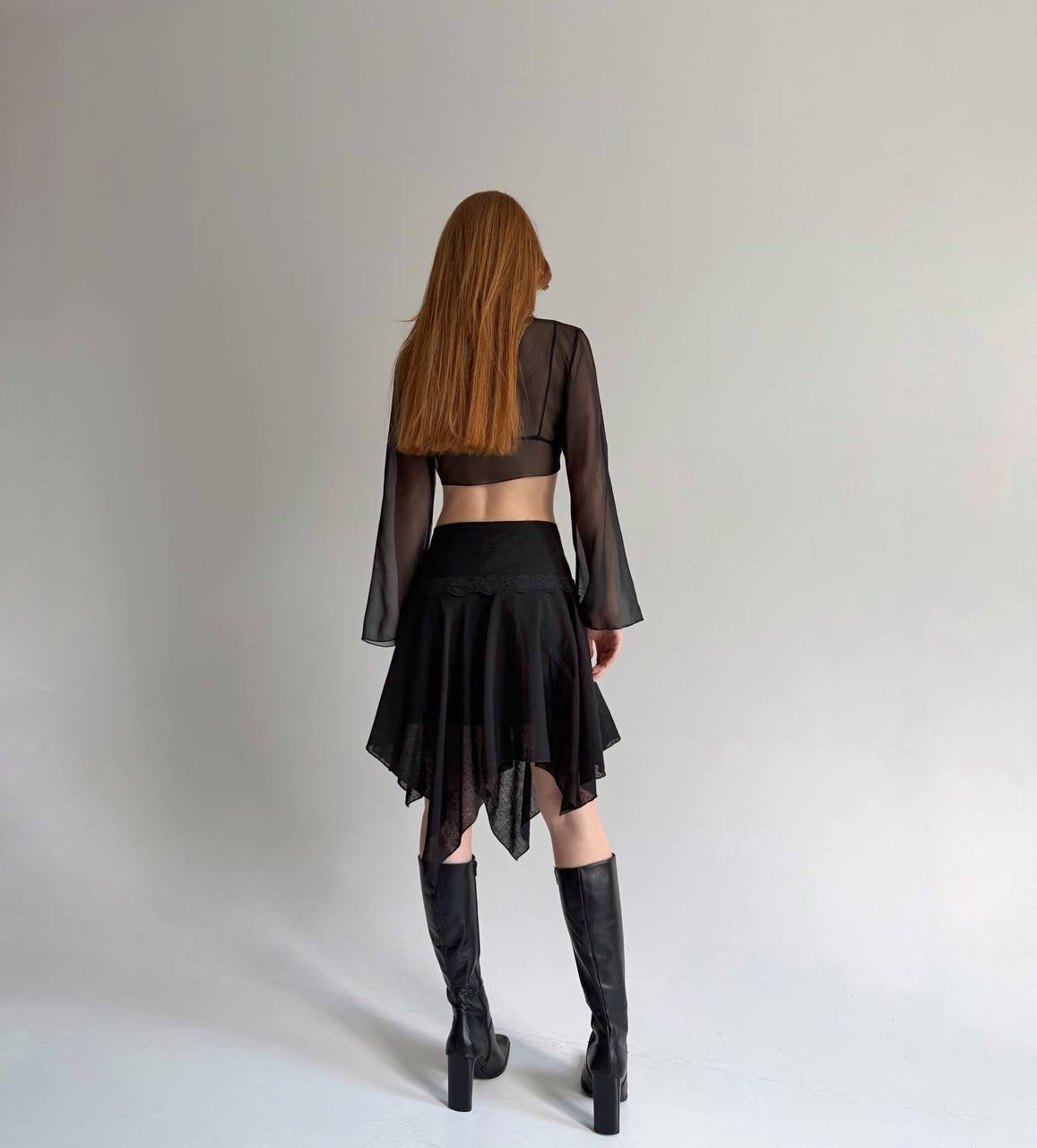 Y2K asymmetrical black midi skirt